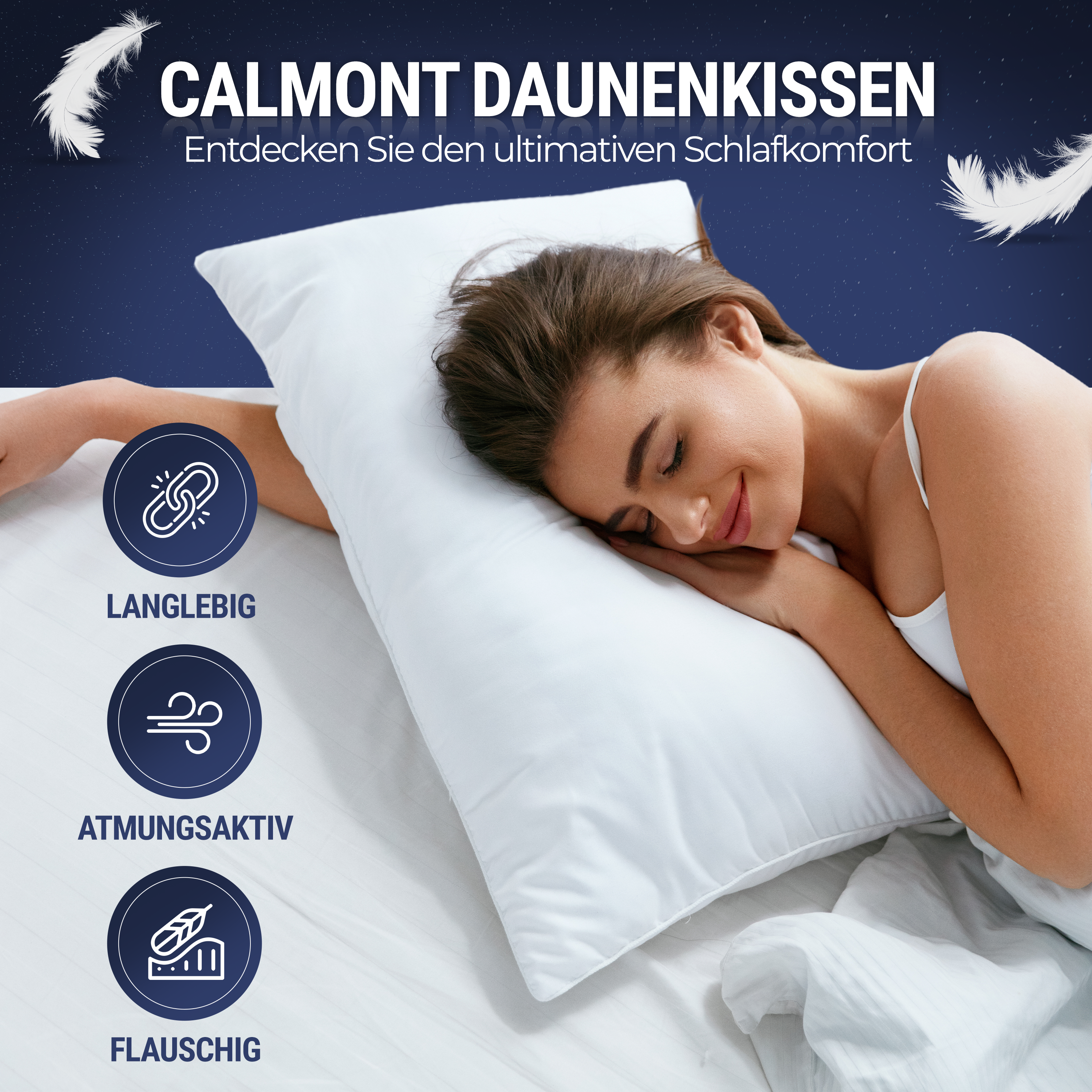 3-Kammern Daunenkissen 80x80 cm